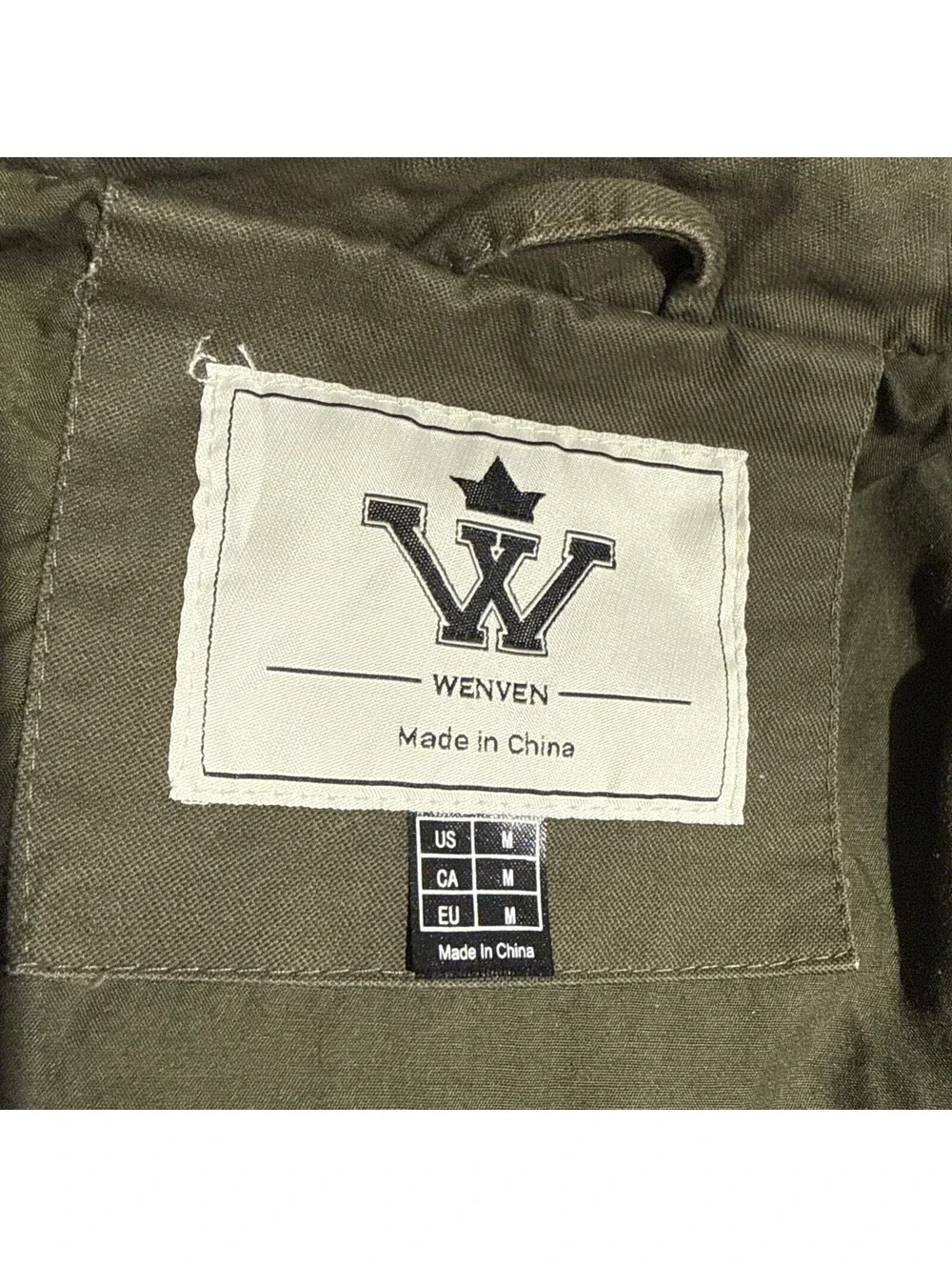 WENVEN Jacket Men’s Medium Olive  Canvas Military Full Zip Lined Workwear Coat